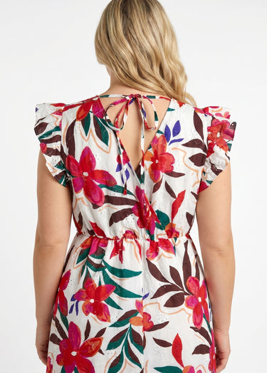 Robe sans manches broderie anglaise Imprimé fond écru