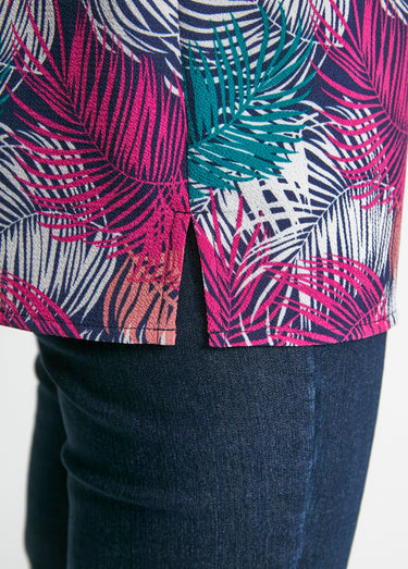 Tunique ample mi-longue en tissu crêpe Vert/Fuchsia
