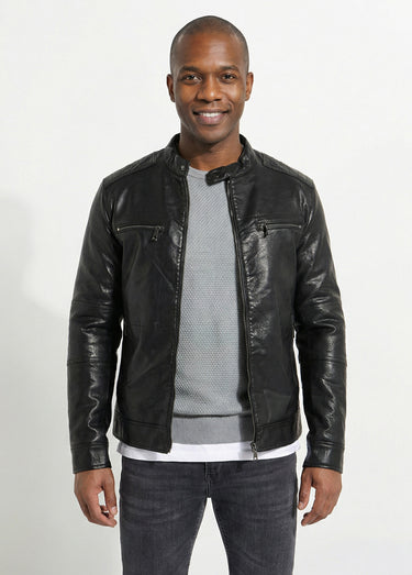 Veste zippée simili cuir style motard Noir