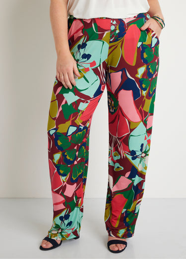 Pantalon large taille semi-élastiquée Rose/Vert