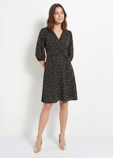 Robe courte cache-coeur imprimé pois Noir/Ecru