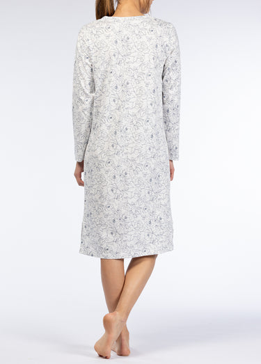 Chemise de nuit manches longues détail col Marine
