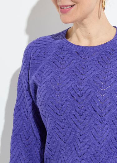 Pull doux court col rond uni ajouré Violet
