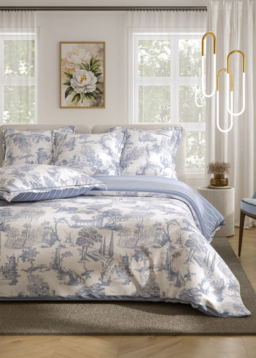 Parure de lit 3 pièces percale avec housse de couette, cyprès Bleu