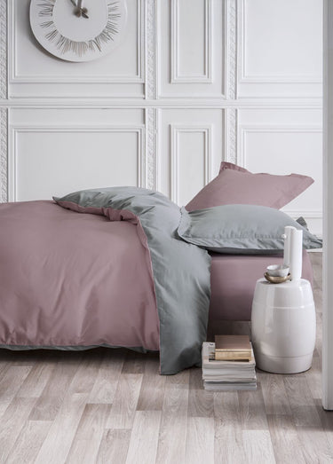 Parure percale de coton, 240 x 220cm Gris/Rose