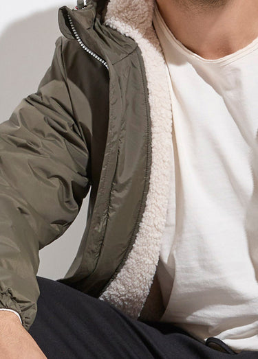 Parka courte chaude fourrée déperlante Kaki/Ecru