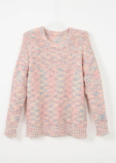 Pull doux col rond maille boule multicolore Chine Rose