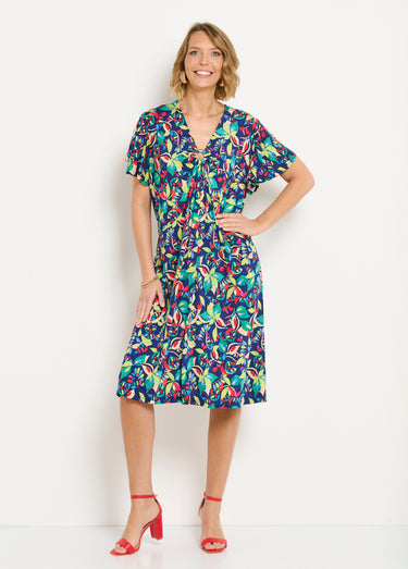 Robe évasée courte imprimé multicolore Imprime Marine