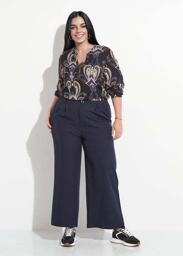 Pantalon en twill léger coupe large Marine