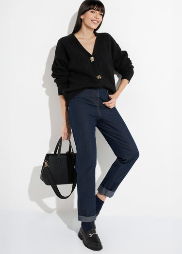 Gilet chaud avec boutons bijou en métal Noir
