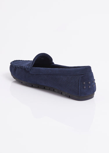 Mocassins antidérapants suédine perforée Bleu