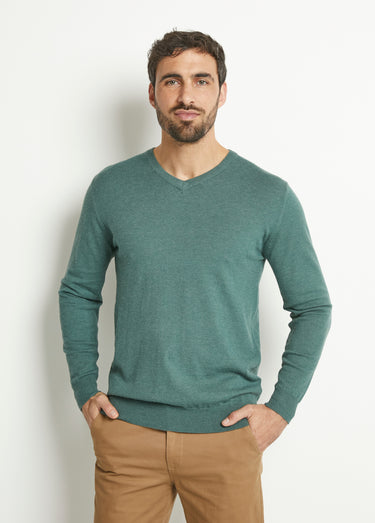 Pull col V maille empiècements coudes Vert Menthe