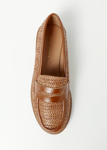 Mocassins effet natté métallisé avec patte Camel