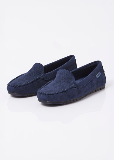 Mocassins antidérapants suédine perforée Bleu