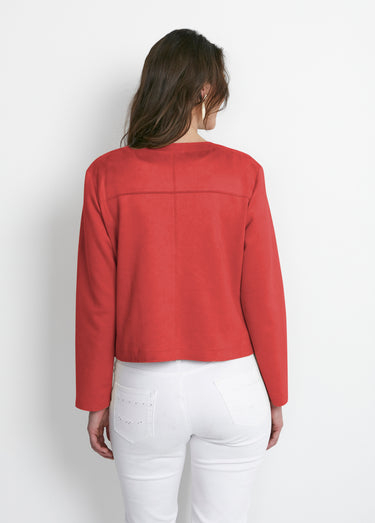 Veste sans col en tissu suédé Orange