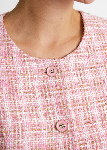 Veste courte sans col tissu effet tweed Rose / doré