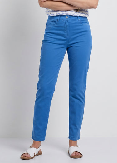 Pantalon droit coton stretch 5 poches Bleu Dur