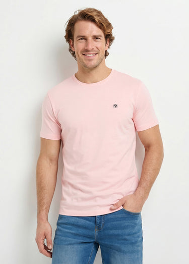 T-shirt col rond brodé manches courtes Rose Pale