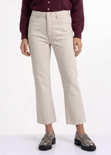Jean stretch coupe droite taille haute Ecru