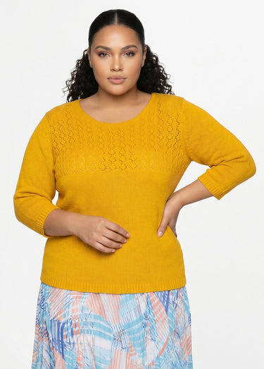 Pull manches 3/4 ajouré Jaune