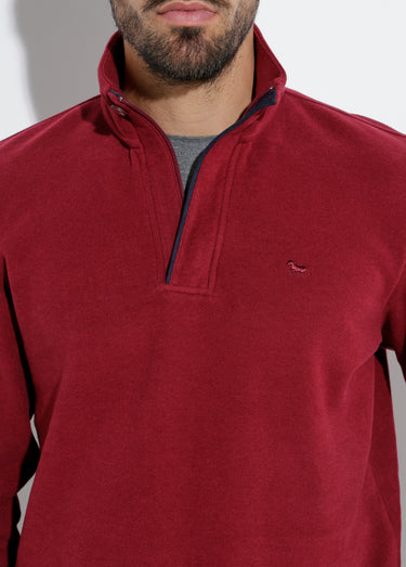 Pull épais jersey de coton, col zippé Bordeaux