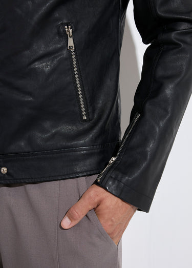 Blouson motard simili cuir détails zippés Noir