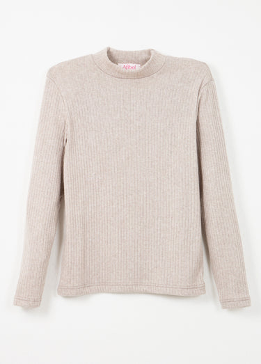 T-shirt col montant maille côtelée manches longues Beige