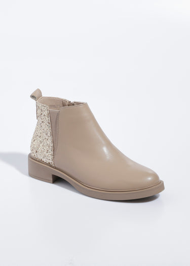 Boots Chelsea, détail paillettes talon Beige