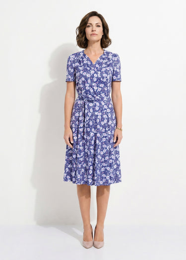 Robe évasée cache-coeur fleurie Fond Marine