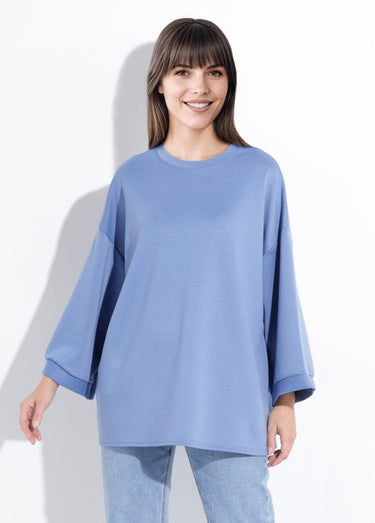 Sweat shirt large col rond, manches 3/4 Bleu Jean