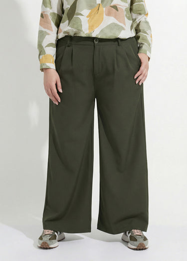 Pantalon en twill léger coupe large Kaki