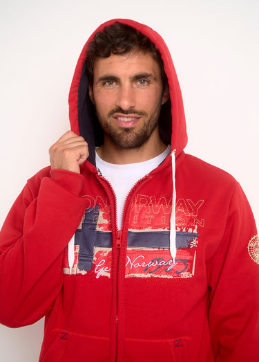 Sweat à capuche zippé poche kangourou Rouge/Marine