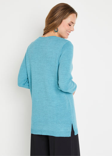 Pull-tunique chiné ajouré col rond Aqua