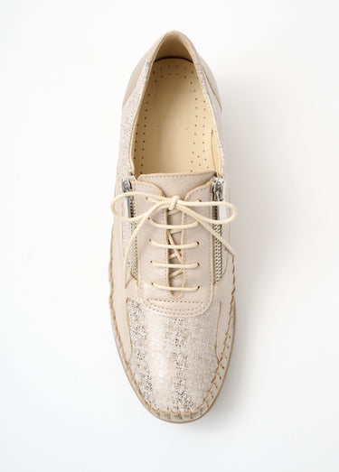 Derbies cuir zippées effet laçage Beige