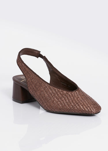 Escarpins bride slingback, effet tissé Marron