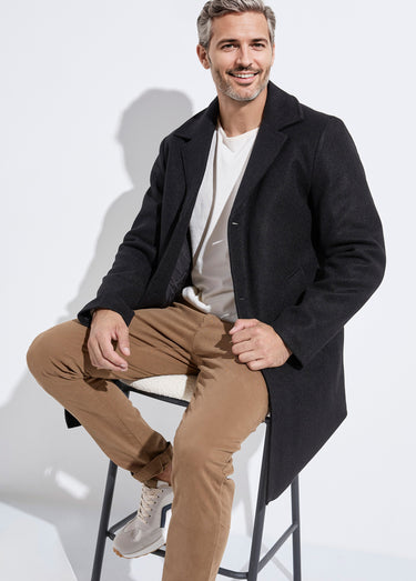 Manteau homme col tailleur en lainage Noir