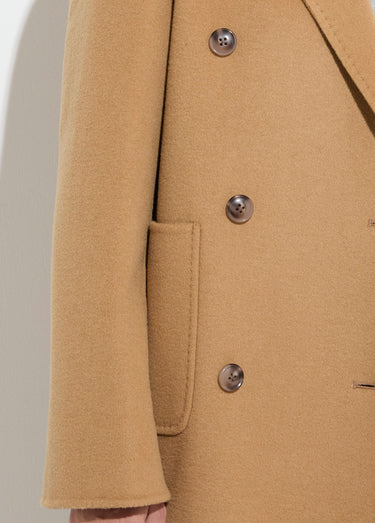 Manteau long drap de laine col tailleur Camel