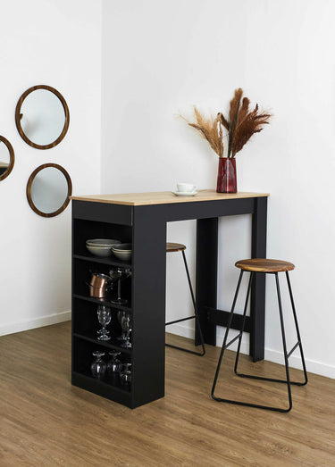 Tabouret de bar assise en bois d'acacia Marron/Noir