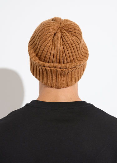 Bonnet en maille cotelée à revers Camel