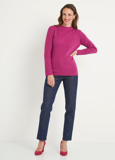 Pull court col montant maille côtelée Cyclamen