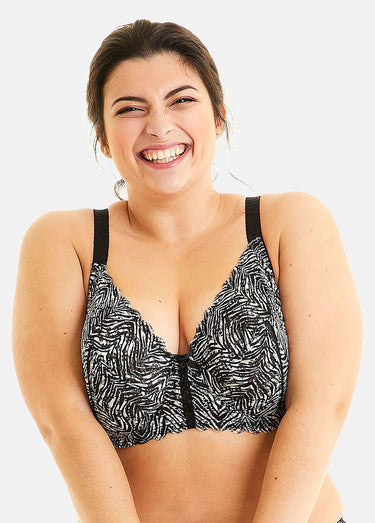 Soutien-gorge armatures, imprimé fantaisie Noir/Ivoire