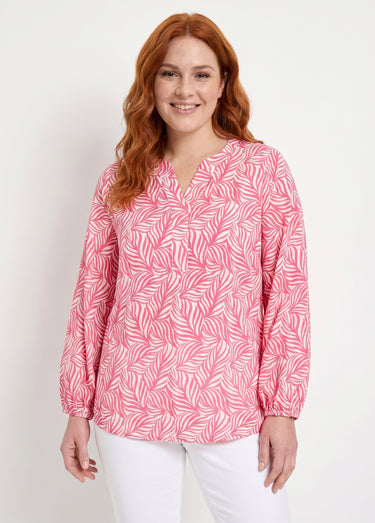 Tunique boutonnée longue manches 3/4 Rose / Blanc