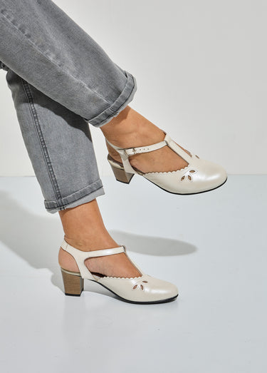 Sandales salomé cuir talon haut largeur confort Ivoire