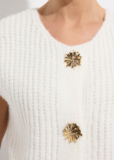 Gilet sans manches avec boutons bijoux Blanc