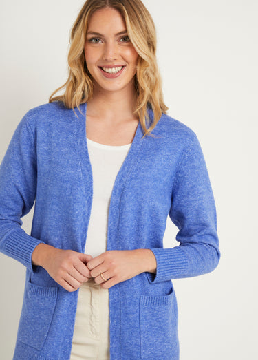 Gilet chiné long bord à bord avec laine Bleu