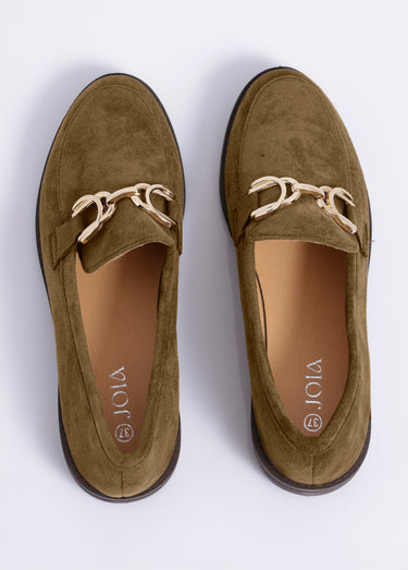 Mocassins suédine avec bride en métal Kaki