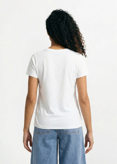 T-shirt col V broderie léopard fluo Blanc