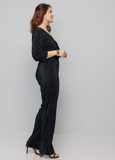 Combi-pantalon en maille plissée Noir