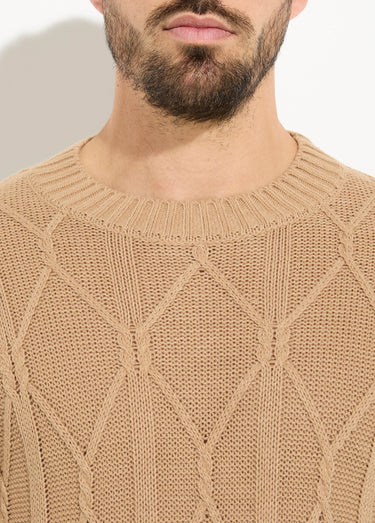 Pull irlandais torsadé chaud avec laine Camel