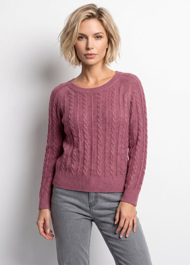 Pull doux maille irisée torsadée ajourée laine Cassis
